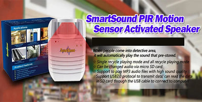 Audio Downloadable Mini PIR Motion Sensor Activated Music Sound Player Loudspeaker for Safety Voice Reminder