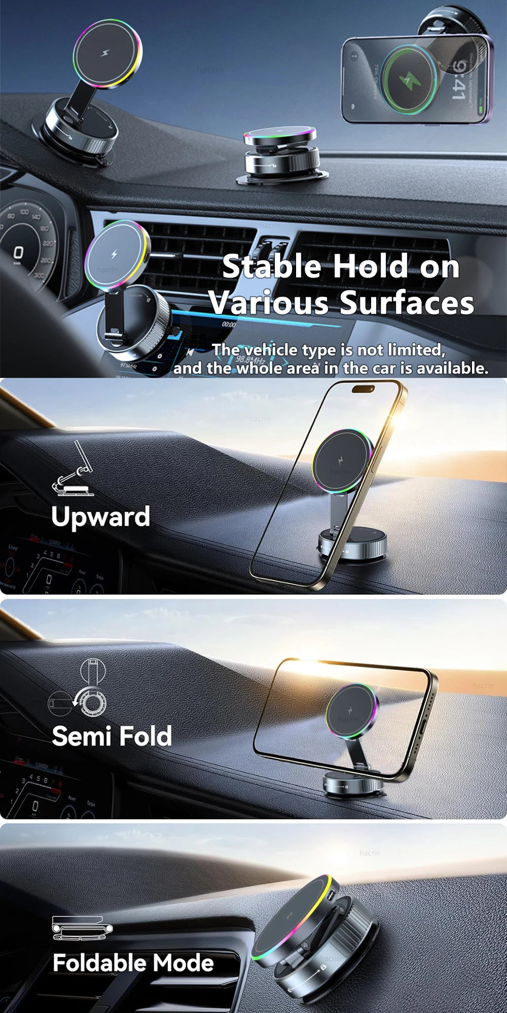 Car Wireless Charger For iPhone 17 16 15 14 13 12 Pro Max Magnetic Phone Charging Holder 360°Adjustable Suction Foldable Charger