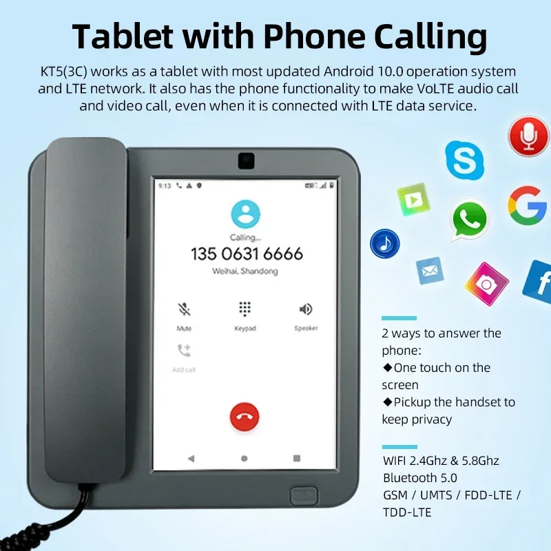 4G Android 10 vivid 8 inch IPS touch screen  Fixed Wireless Cordless Desktop Phone with VoLTE, WIFI,BT HOTSPOT  for home eldly