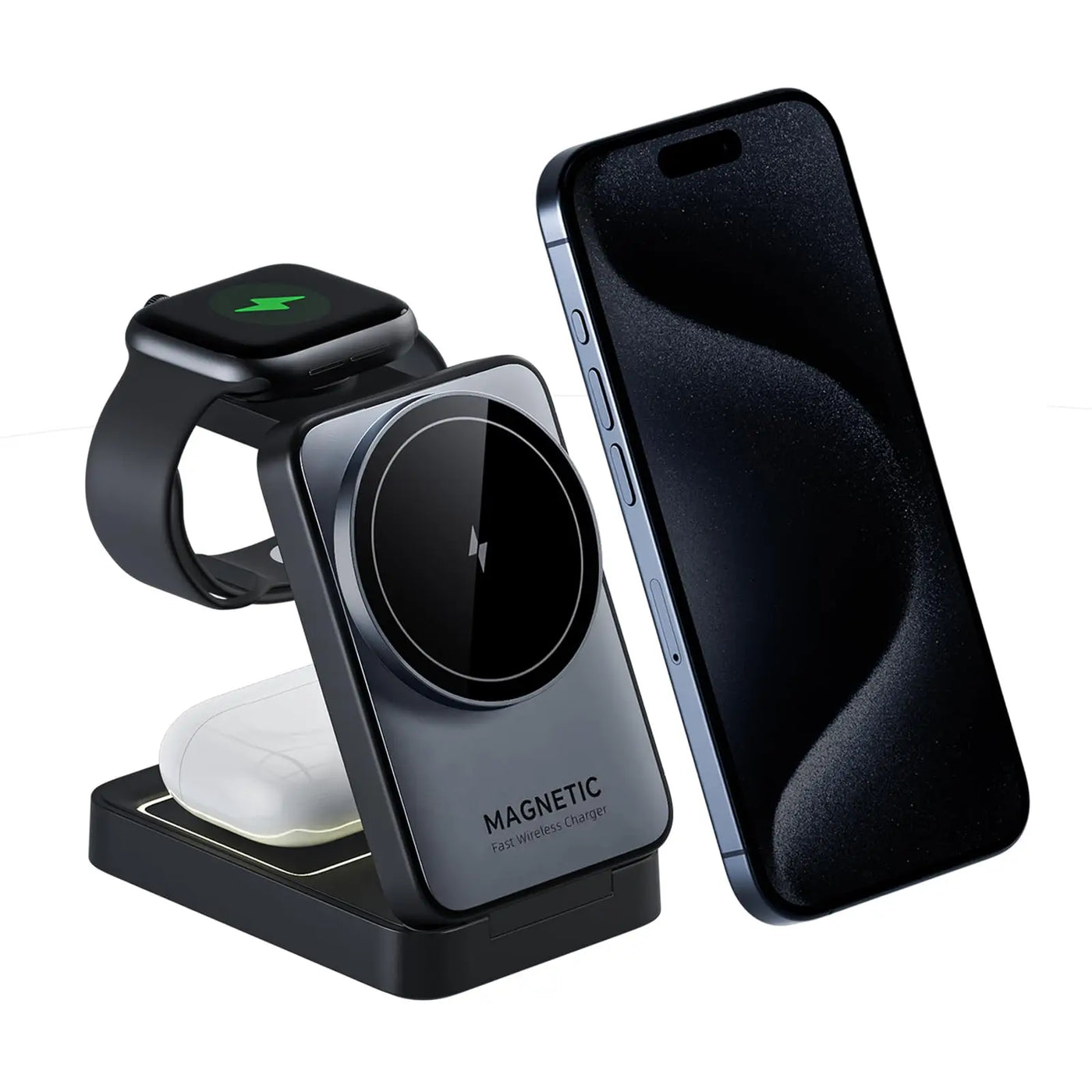 Magnetic 3 in 1 Foldable Wireless Charger for iPhone 16/15/14/13 Pro Max, AirPods, iWatch Fast Charging Stand