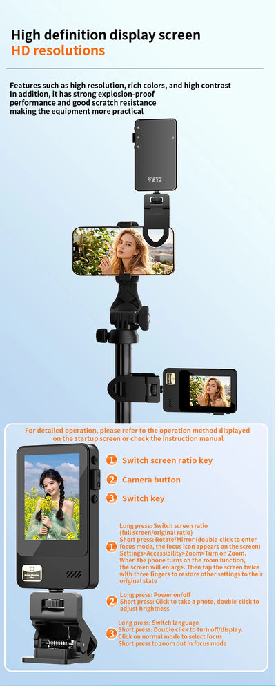 Smartphone Wireless Magnetic Monitor Screens Device Rear Camera Selfie for Phone Vlog Live Stream Video Recording Screen Phone
