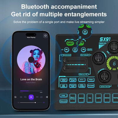 Sound Card Podcast Microphone Sound Card Microphone Sound Mixer live Sound Card Audio Mixing Console Amplifier for Livestreaming