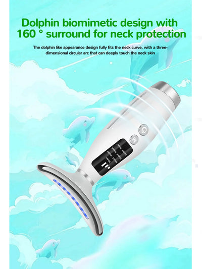 Smart Skin Care Device with 7 LED Lights, Lifting and Firming for Face and Double Chin, Easy to Use with Curved Handle