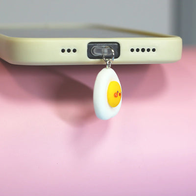 Phone dustproof plug, happy fried egg pendant, fun design for phone accessories, easy to use to protect the phone from dust and