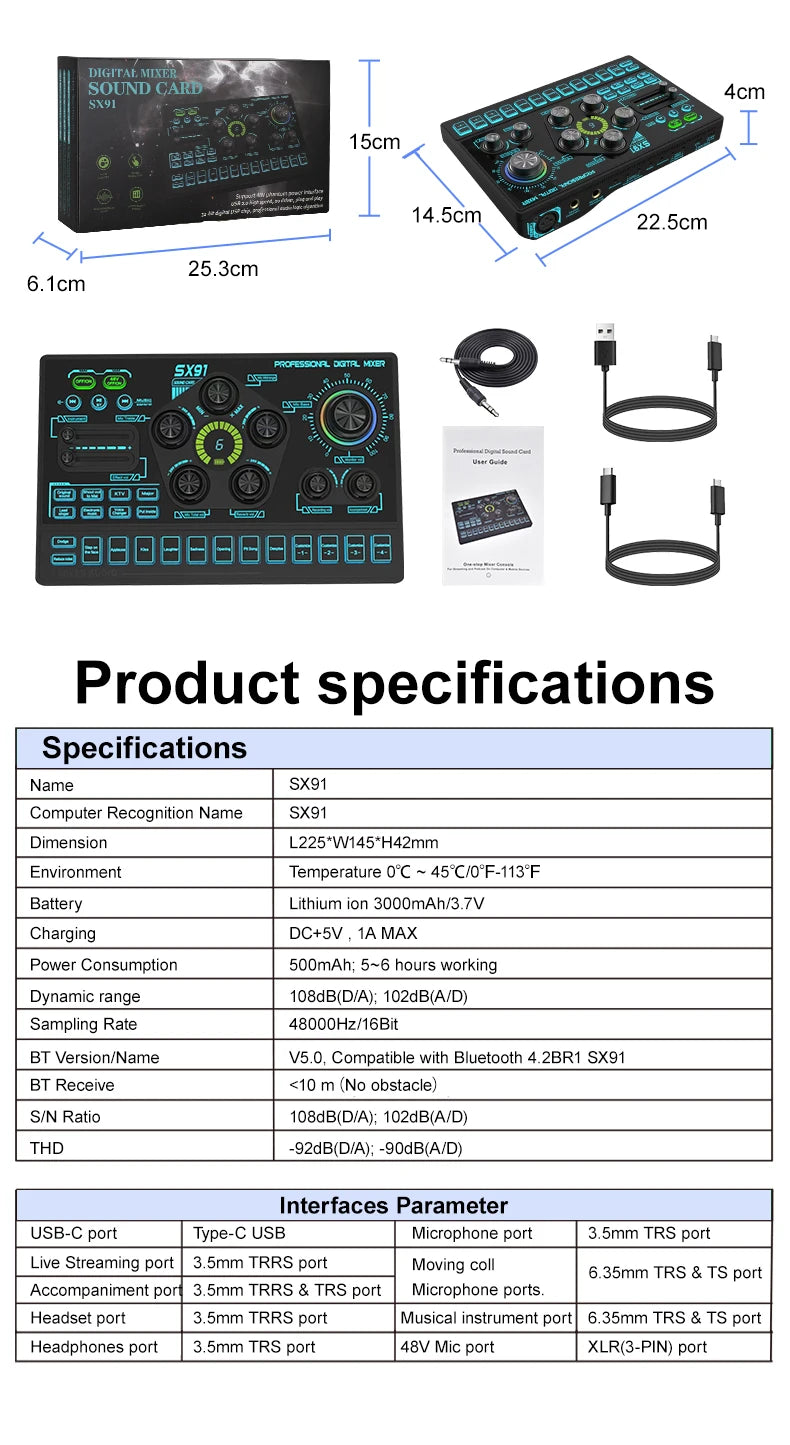Sound Card Podcast Microphone Sound Card Microphone Sound Mixer live Sound Card Audio Mixing Console Amplifier for Livestreaming