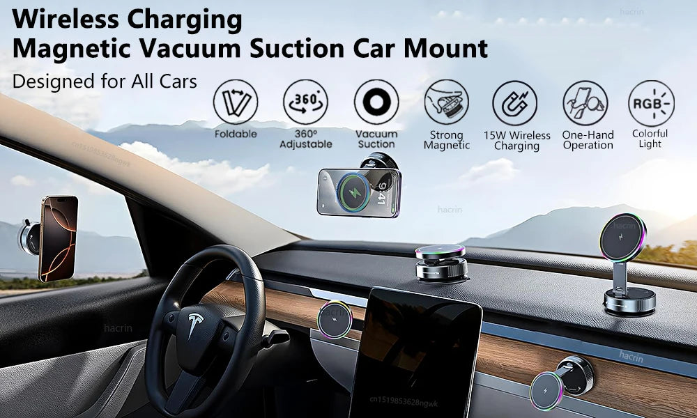 Car Wireless Charger For iPhone 17 16 15 14 13 12 Pro Max Magnetic Phone Charging Holder 360°Adjustable Suction Foldable Charger