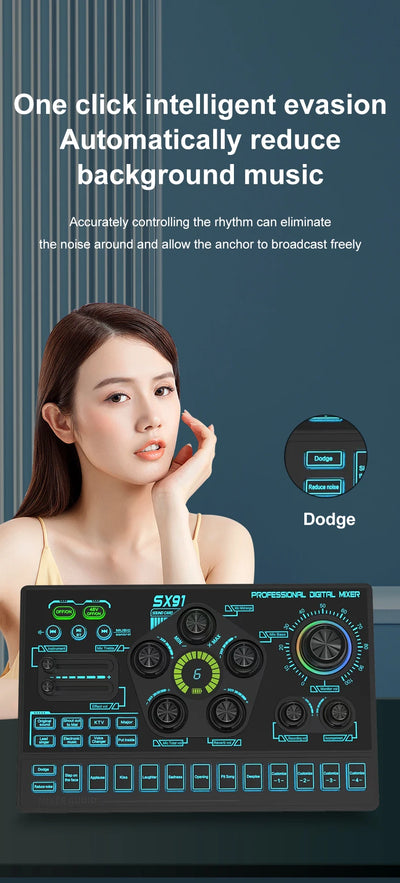 Sound Card Podcast Microphone Sound Card Microphone Sound Mixer live Sound Card Audio Mixing Console Amplifier for Livestreaming