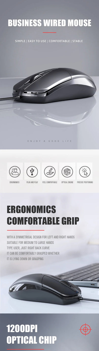 Gamer PC Laptop Notebook Computer Mouse Mice USB Wired Computer Mouse Optical Mouse  for Office Home Use