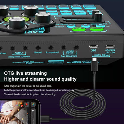 Sound Card Podcast Microphone Sound Card Microphone Sound Mixer live Sound Card Audio Mixing Console Amplifier for Livestreaming