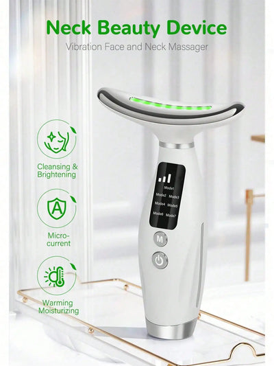 Smart Skin Care Device with 7 LED Lights, Lifting and Firming for Face and Double Chin, Easy to Use with Curved Handle
