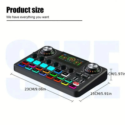Audio Mixer, Live Sound Card with DJ Mixer Effects & Voice Changer, Sound Board with RGB, Music Recording Equipment