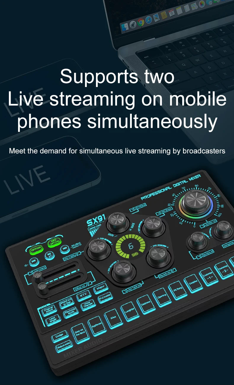 Sound Card Podcast Microphone Sound Card Microphone Sound Mixer live Sound Card Audio Mixing Console Amplifier for Livestreaming