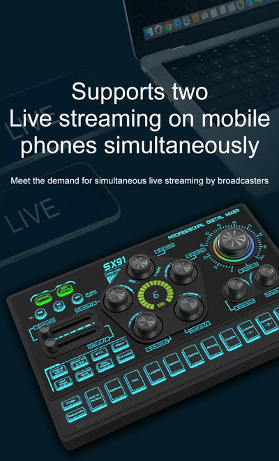Sound Card Podcast Microphone Sound Card Microphone Sound Mixer live Sound Card Audio Mixing Console Amplifier for Livestreaming