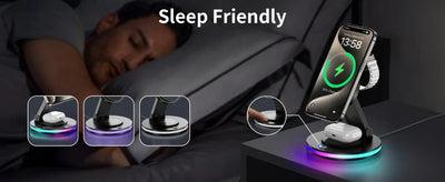 Magnetic Wireless Charging Station for iPhone 16 15 14 Foldable Rotating Light Adjustment 3-in-1 15W Fast Mag-Safe Charger Stand