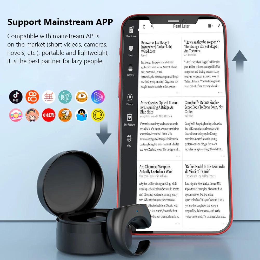 Smart Browsing Device Automatic Page Turner Wireless Fingertip Flipping with Charging Compartment Page Flipping for Mobile Phone