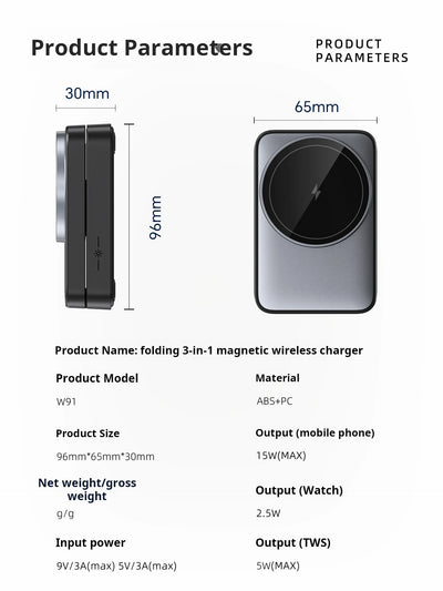 Magnetic 3 in 1 Foldable Wireless Charger for iPhone 16/15/14/13 Pro Max, AirPods, iWatch Fast Charging Stand