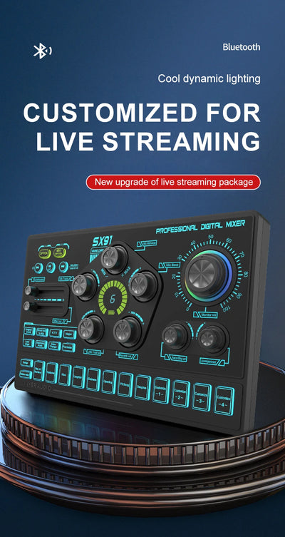 Sound Card Podcast Microphone Sound Card Microphone Sound Mixer live Sound Card Audio Mixing Console Amplifier for Livestreaming