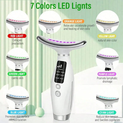 Smart Skin Care Device with 7 LED Lights, Lifting and Firming for Face and Double Chin, Easy to Use with Curved Handle