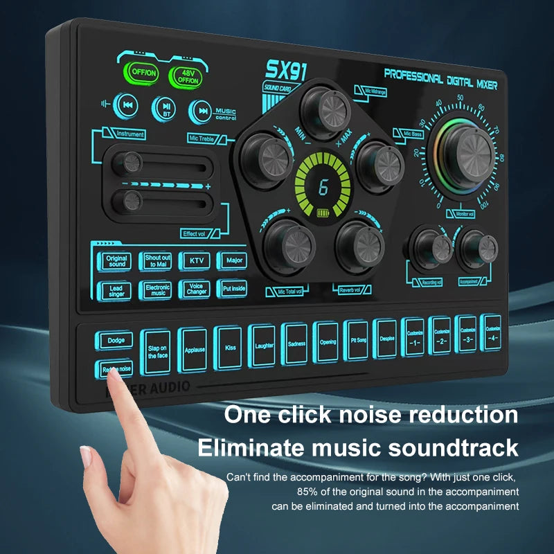 Sound Card Podcast Microphone Sound Card Microphone Sound Mixer live Sound Card Audio Mixing Console Amplifier for Livestreaming