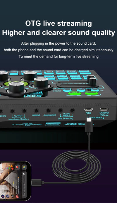 Sound Card Podcast Microphone Sound Card Microphone Sound Mixer live Sound Card Audio Mixing Console Amplifier for Livestreaming
