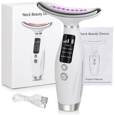 Smart Skin Care Device with 7 LED Lights, Lifting and Firming for Face and Double Chin, Easy to Use with Curved Handle