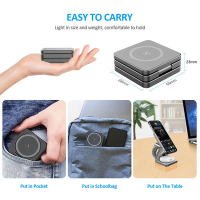 Wireless Charger for iPhone 3 in 1 Foldable Magnetic Wireless Charging Station for iPhone 15 14 13 12 Pro Max Charger Station