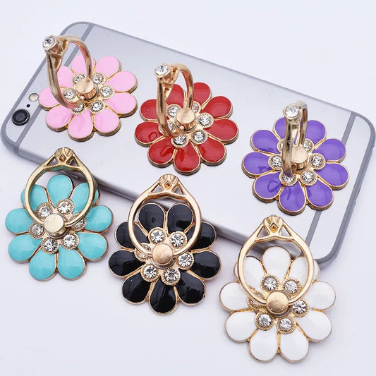 Mobile Phone Case Accessories Alloy Flower Phone Holder Creative Metal Ring Buckle Mobile Phone Decoration DIY Back