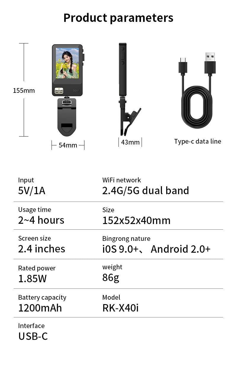 Smartphone Wireless Magnetic Monitor Screens Device Rear Camera Selfie for Phone Vlog Live Stream Video Recording Screen Phone