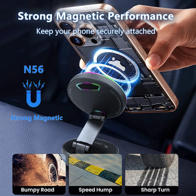 Car Wireless Charger For iPhone 17 16 15 14 13 12 Pro Max Magnetic Phone Charging Holder 360°Adjustable Suction Foldable Charger