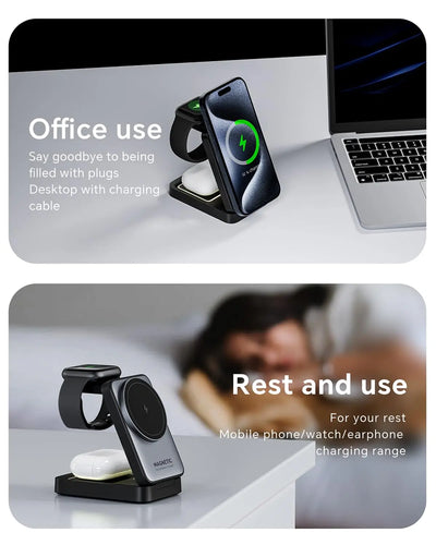 Magnetic 3 in 1 Foldable Wireless Charger for iPhone 16/15/14/13 Pro Max, AirPods, iWatch Fast Charging Stand