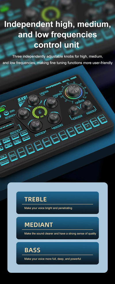 Sound Card Podcast Microphone Sound Card Microphone Sound Mixer live Sound Card Audio Mixing Console Amplifier for Livestreaming