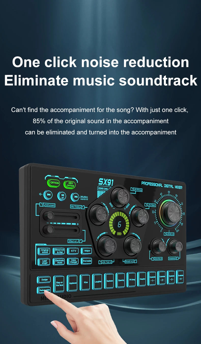 Sound Card Podcast Microphone Sound Card Microphone Sound Mixer live Sound Card Audio Mixing Console Amplifier for Livestreaming