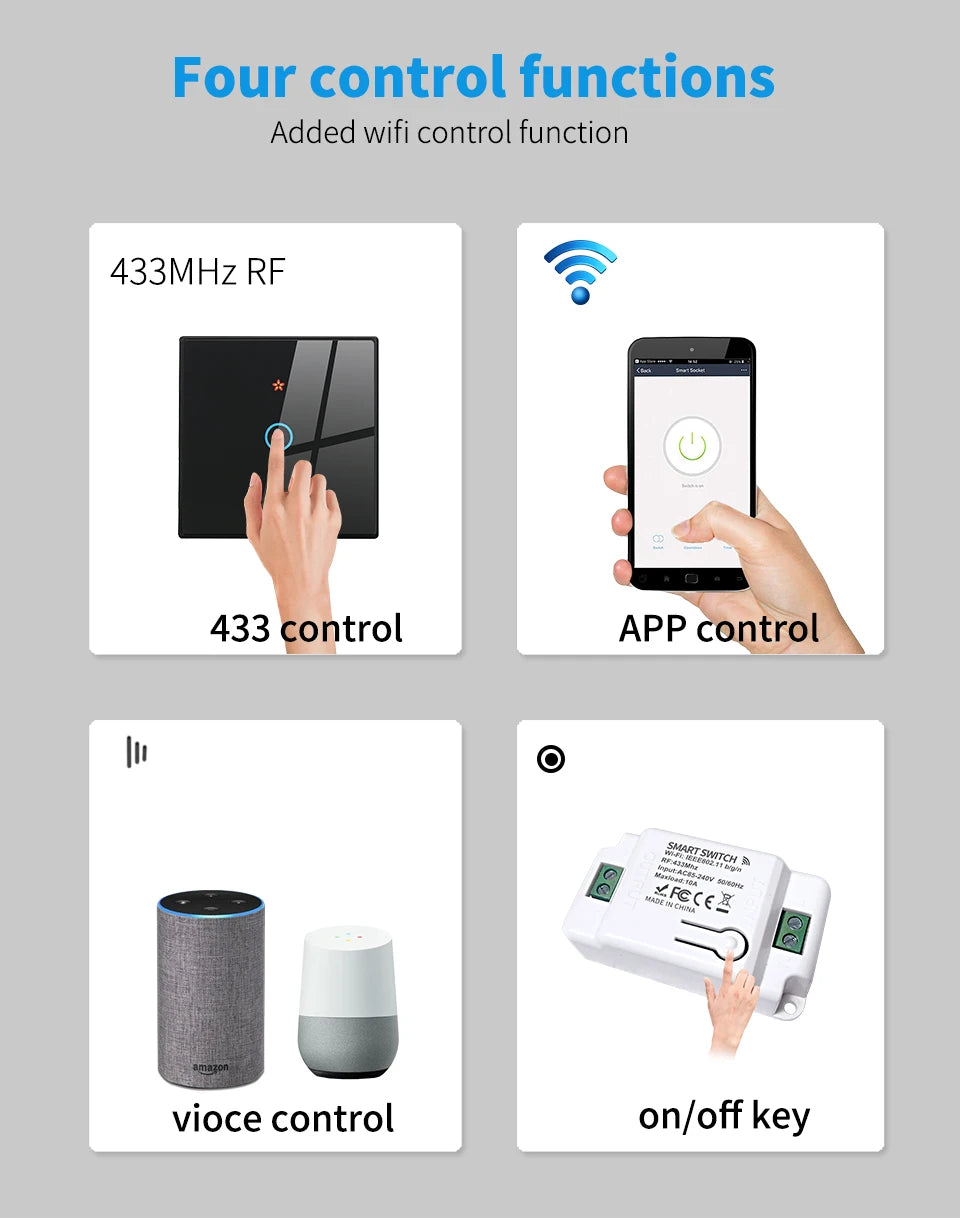 The TUYA smart switch-off device features wireless touch, Wi-Fi, remote control via the APP, and Alexa voice control