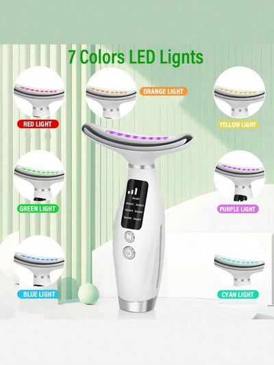 Smart Skin Care Device with 7 LED Lights, Lifting and Firming for Face and Double Chin, Easy to Use with Curved Handle