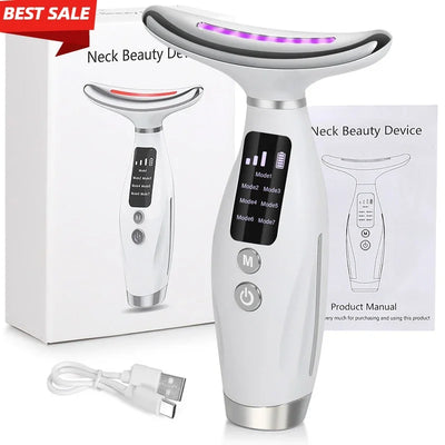 Smart Skin Care Device with 7 LED Lights, Lifting and Firming for Face and Double Chin, Easy to Use with Curved Handle