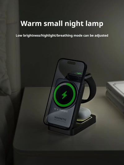 Magnetic 3 in 1 Foldable Wireless Charger for iPhone 16/15/14/13 Pro Max, AirPods, iWatch Fast Charging Stand