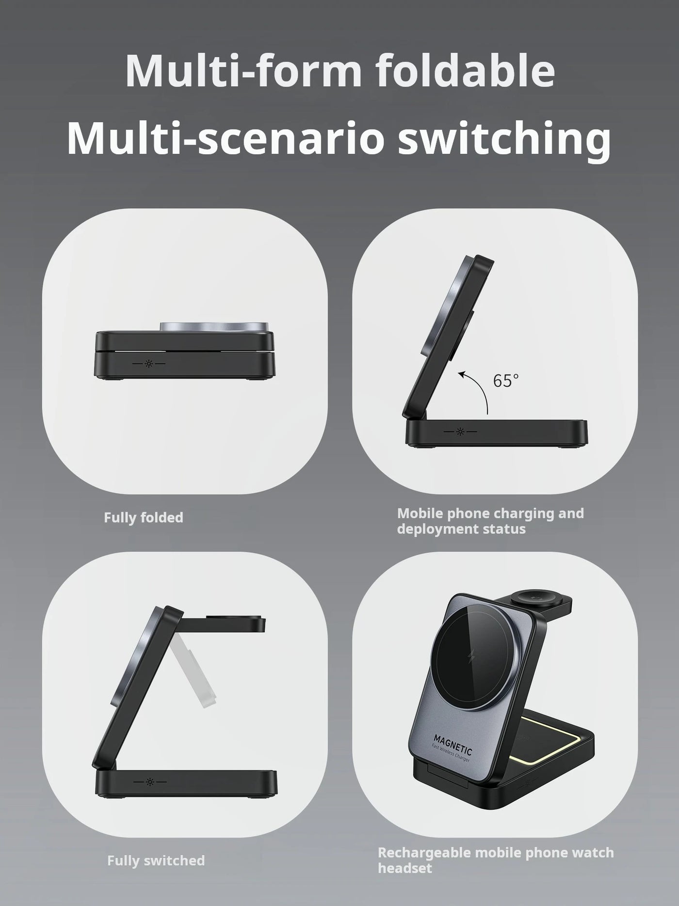Magnetic 3 in 1 Foldable Wireless Charger for iPhone 16/15/14/13 Pro Max, AirPods, iWatch Fast Charging Stand