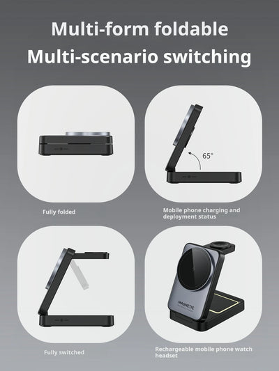 Magnetic 3 in 1 Foldable Wireless Charger for iPhone 16/15/14/13 Pro Max, AirPods, iWatch Fast Charging Stand