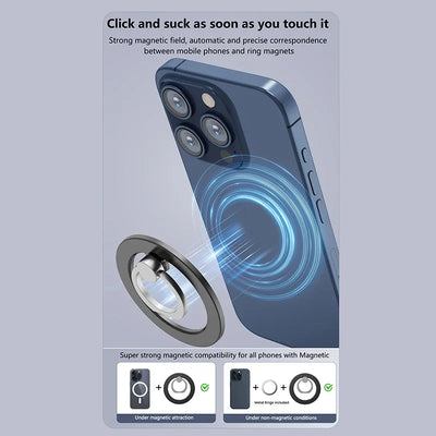 Magnetic Phone Ring Holder for iPhone 15 14 13 12 Magsafe Accessories - Magnetic Phone Grip - Adjustable Phone Finger Ring Grip