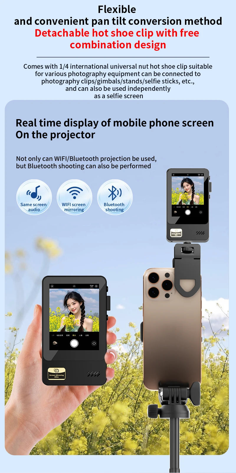 Smartphone Wireless Magnetic Monitor Screens Device Rear Camera Selfie for Phone Vlog Live Stream Video Recording Screen Phone