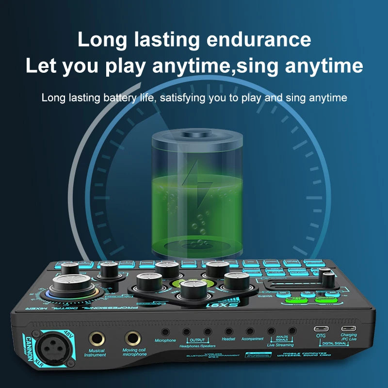 Sound Card Podcast Microphone Sound Card Microphone Sound Mixer live Sound Card Audio Mixing Console Amplifier for Livestreaming