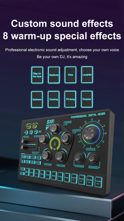 Sound Card Podcast Microphone Sound Card Microphone Sound Mixer live Sound Card Audio Mixing Console Amplifier for Livestreaming