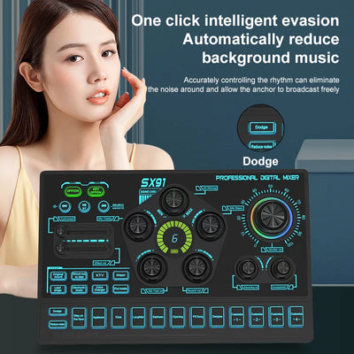Sound Card Podcast Microphone Sound Card Microphone Sound Mixer live Sound Card Audio Mixing Console Amplifier for Livestreaming