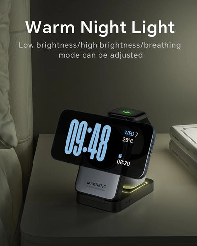 Magnetic 3 in 1 Foldable Wireless Charger for iPhone 16/15/14/13 Pro Max, AirPods, iWatch Fast Charging Stand